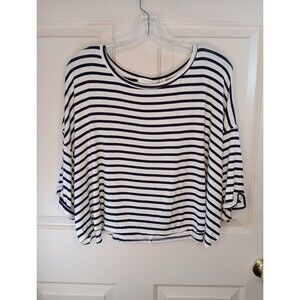NWT Altar'd State Cropped Striped T-Shirt Large Navy White Oversized Slouchy